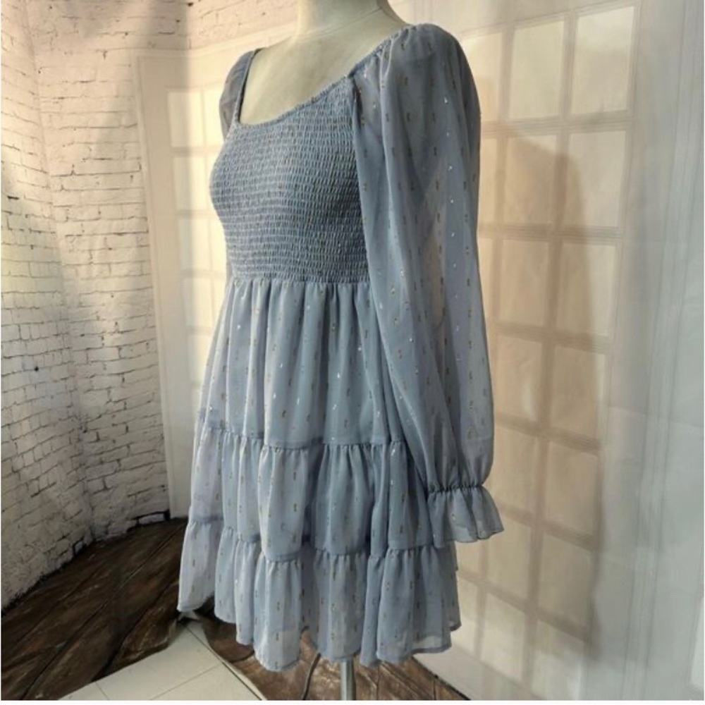 Altar’d State smocked light blue mini dress with metallic details size M NWT - Picture 3 of 10